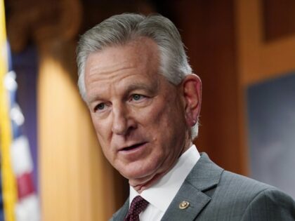 Sen. Tommy Tuberville, R-Ala., listens to question during a news conference March 30, 2022, in Washington. Tuberville told people at an election rally Saturday, Oct. 8, in Nevada that Democrats support reparations for the descendants of enslaved people because “they think the people that do the crime are owed that.” …