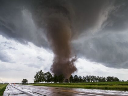 Tornado from a tornadic supercell approaches from the south, west of York Nebraska June 20, 2011.
