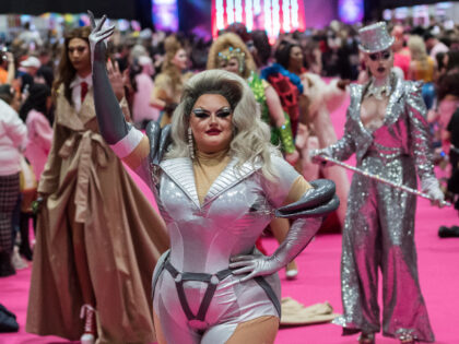 LONDON, UNITED KINGDOM - JANUARY 06, 2023: Drag queen Victoria Scone attends The Queen's Walk during the opening of the RuPaul’s DragCon UK 2023, presented by World of Wonder at ExCel London from 6-8 January in London, United Kingdom on January 06, 2023.