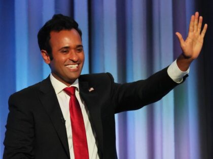 PHILADELPHIA, PENNSYLVANIA - JULY 01: Republican presidential candidate Vivek Ramaswamy waves as he takes the stage during the Moms for Liberty Joyful Warriors national summit at the Philadelphia Marriott Downtown on July 01, 2023 in Philadelphia, Pennsylvania. The self-labeled "parental rights" summit is bringing school board hopefuls from across the …