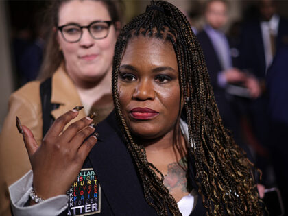 Rep. Cori Bush (D-MO) speaks to members of the press after President Joe Biden’s State of the Union address at a joint meeting of Congress in the House Chamber of the U.S. Capitol on February 07, 2023 in Washington, DC. The speech marks Biden’s first address to the new Republican-controlled …