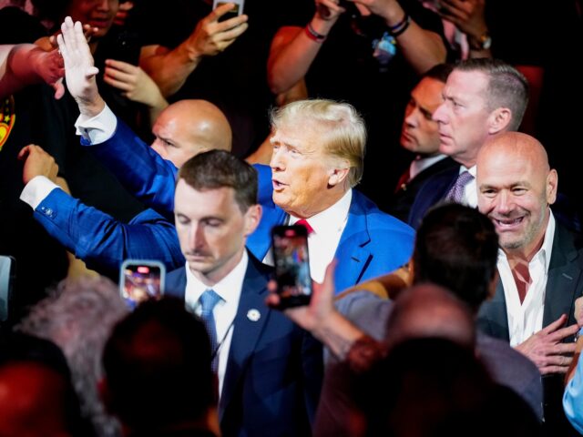 LAS VEGAS, NEVADA - JULY 08: (L-R) Former United States President Donald Trump and UFC Pre