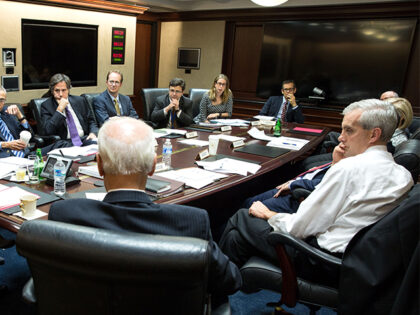 President Barack Obama, with Vice President Joe Biden, holds National Security Council (NSC) time and Asia trip review in the Situation Room of the White House, Nov. 6, 2014. Participants include: National Security Advisor Susan E. Rice; John Podesta, Counselor to the President; Tony Blinken, Deputy National Security Advisor; Brian …