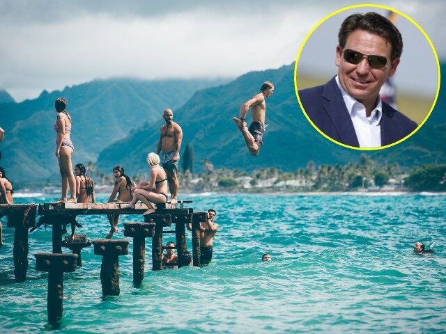 Beach fun and jumping into the water (Pexels) // Inset: Florida Gov. Ron DeSantis attends
