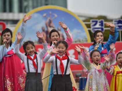 Children perform as North Korea marks it 77th anniversary of the founding of the Workers' Party of Korea (WPK) in Pyongyang on October 10, 2022. (Photo by KIM Won Jin / AFP) (Photo by KIM WON JIN/AFP via Getty Images)