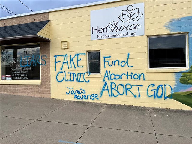 A pro-life pregnancy center in Bowling Green, Ohio, was spray-painted with messages saying