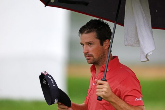 American Trevor Cone plays the 18th on the way to the 54-hole lead in the US PGA Tour Barb