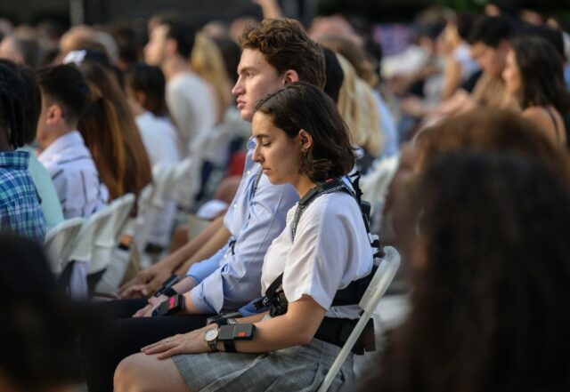 Concertgoers in New York wear haptic suits, which translate music into vibrations on the b