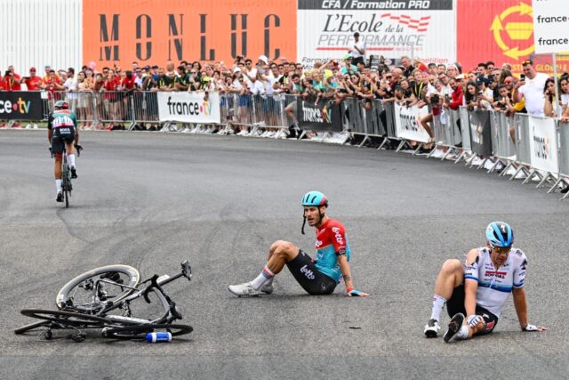 Dutch rider Fabio Jakobsen (R) fell hard at Nogarp