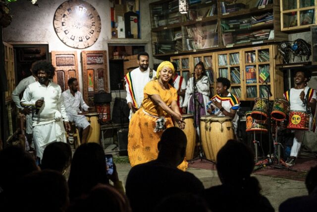 The Ethiocolor dance group performs at Fendika cabaret in Addis Ababa