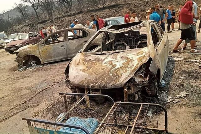 Fire damage in the Algerian town of Toudja