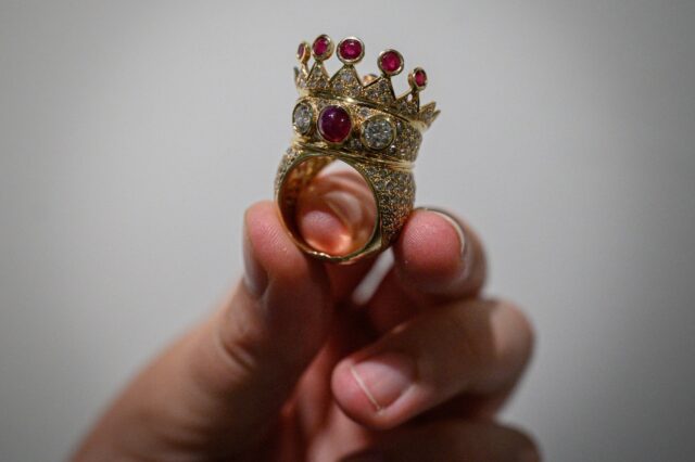 A gold, ruby, and diamond crown ring, designed and worn by the late US rapper Tupac Shakur