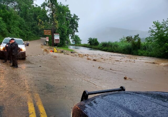 Heavy flooding washed out parts of Route 9W of the Palisades Interstate Parkway in Rocklan