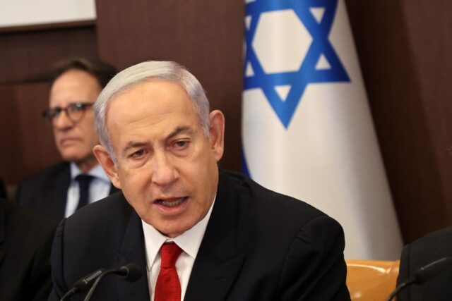 Israel's Prime Minister Benjamin Netanyahu attends the weekly cabinet meeting in Jerusalem