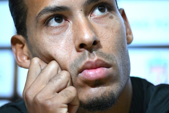 Liverpool's Dutch Virgil van Dijk attends a press conference in Singapore