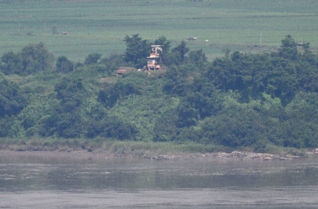 A North Korean guard post is seen from South Korea's Odusan Unification Observatory in the