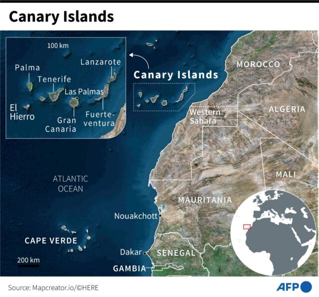 Perilous trip: The Canary Islands lie around 1,500 kilometres (950 miles) from Senegal