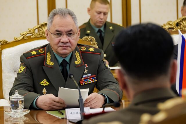 Russian Defence Minister Sergei Shoigu meets his North Korean counterpart Kang Sun Nam in