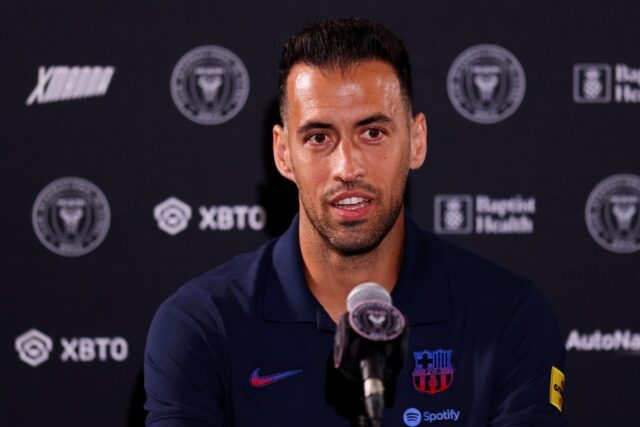 Spanish midfielder Sergio Busquets, here fielding questions before a Barcelona pre-season