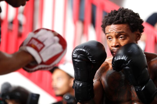 Undefeated WBC, WBA and IBF welterweight champion Errol Spence Jr. works out before his un