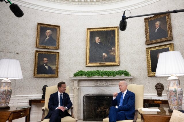 US President Joe Biden meets with Swedish Prime Minister Ulf Kristersson in the Oval Offic