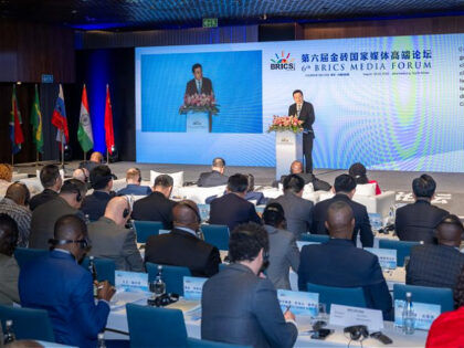 Fu Hua, president of Xinhua News Agency and executive chairman of the BRICS Media Forum, delivers a keynote speech during a releasing event at the 6th BRICS Media Forum in Johannesburg, South Africa, Aug. 19, 2023. New China Research NCR, the think tank of China's Xinhua News Agency, released in …