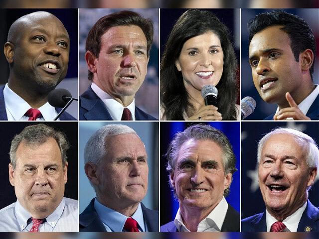 This combination of photos shows Republican presidential candidates, top row from left, Se