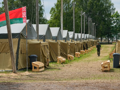 A view of the Belarusian army camp near Tsel village, about 90 kilometers (about 55 miles)