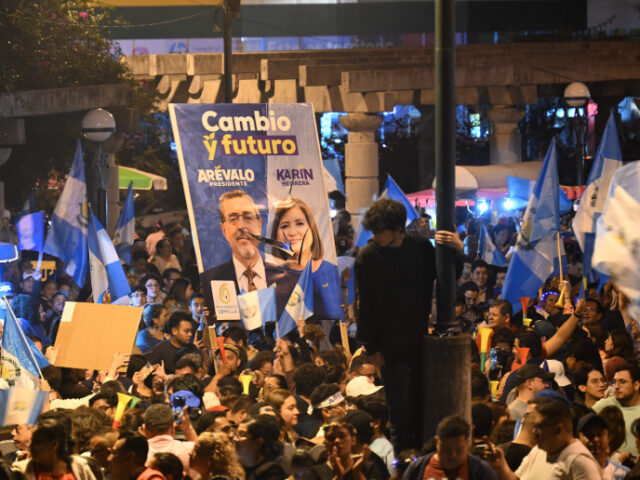 Supporters of the Guatemalan presidential candidate for the Semilla party, Bernardo Areval