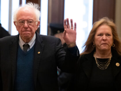 Sen. Bernie Sanders, I-Vt., his wife, Jane O'Meara Sanders, arrive on Capitol Hill, Monday