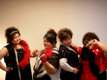NANJING, CHINA - APRIL 3: (CHINA OUT) (L-R) Shen Jing, Xiao Yang, Zhang Wen, Yang Ye, singers from an obese girl band named "Qianjin", which in the Chinese means girl or 500 kg, as the four members total weight is over 500 kg, about 1,102 pounds, pose for pictures for …