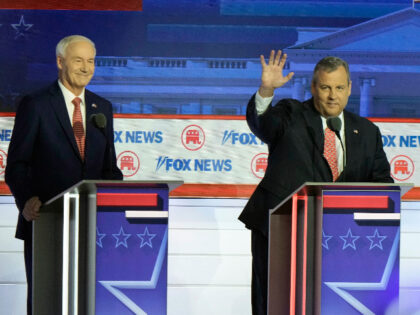 Former Arkansas Gov. Asa Hutchinson, former New Jersey Gov. Chris Christie and former Vice President Mike Pence are introduced at a Republican presidential primary debate hosted by FOX News Channel Wednesday, Aug. 23, 2023, in Milwaukee. (AP Photo/Morry Gash)