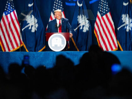 Former President Donald Trump speaks at the Silver Elephant Gala in Columbia, South Carolina on Saturday, Aug. 5, 2023. (Joshua Boucher/The State/Tribune News Service via Getty Images)