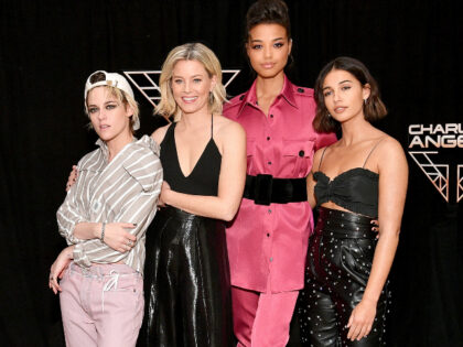 NEW YORK, NEW YORK - NOVEMBER 07: (L-R) Kristen Stewart, Elizabeth Banks, Ella Balinska, and Naomi Scott attend the "Charlie's Angels" photo call at the Whitby Hotel on November 07, 2019 in New York City. (Photo by Dia Dipasupil/Getty Images)