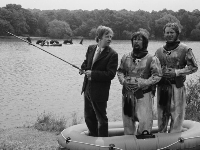 Comedians (L-R) Tim Brooke-Taylor, Bill Oddie and Graeme Garden filming an outdoor Loch Ne