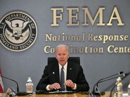 US President Joe Biden participates in a briefing on the upcoming Atlantic hurricane season at FEMA headquarters on May 24, 2021 in Washington, DC. (Photo by Nicholas Kamm / AFP) (Photo by NICHOLAS KAMM/AFP via Getty Images)