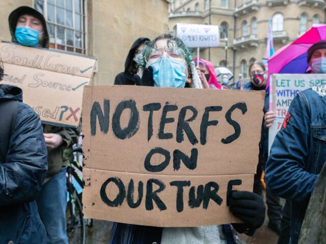 LONDON, UNITED KINGDOM - 2022/01/08: A protestor seen holding a placard that says 'no terf