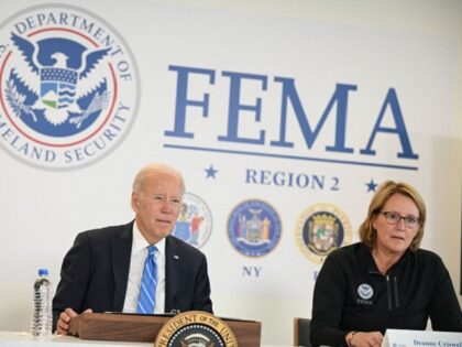 US President Joe Biden and FEMA Administrator Deanne Criswell take part in a briefing on Hurricane Fionas impact on Puerto Rico at the Federal Emergency Management Agency Region 2 Office in New York on September 22, 2022. (Photo by MANDEL NGAN / AFP) (Photo by MANDEL NGAN/AFP via Getty Images)