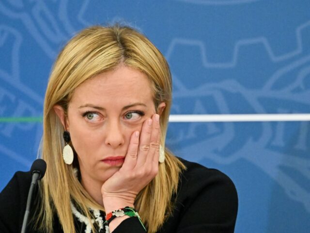 TOPSHOT - Italys Prime Minister Giorgia Meloni gestures during a press conference in Rome
