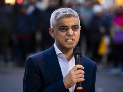 The Mayor of London, Sadiq Khan, switches on London's first ever Ramadan lights to celebrate the start of Ramadan, at the Piccadilly Lights in central London. Picture date: Tuesday March 21, 2023. (Photo by Aaron Chown/PA Images via Getty Images)