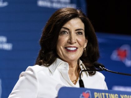 NEW YORK, UNITED STATES - 2023/06/15: Governor Kathy Hochul delivers opening remarks at summit on Youth Mental Health at Jacob Javits Center. (Photo by Lev Radin/Pacific Press/LightRocket via Getty Images)