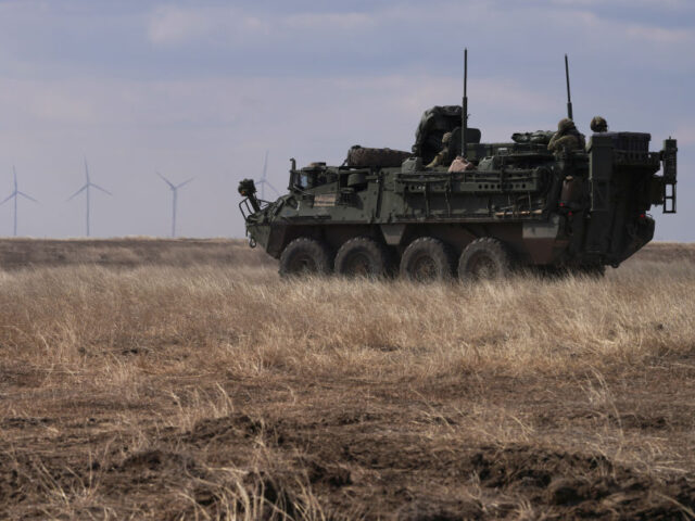SMARDAN, ROMANIA - MARCH 10: US soldiers on a Stryker take part in a joined Romanian-US mi