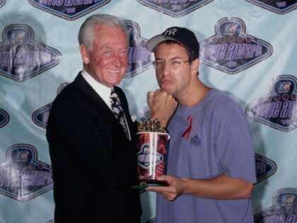 American television personality Bob Barker and American actor and comedian Adam Sandler at
