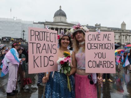 LONDON, UNITED KINGDOM - JULY 08, 2023: Transgender people and their supporters demonstrat