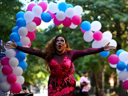 A person performs during The TransFest 2023 in the Queens borough of New York City on July