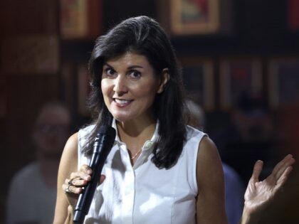IOWA CITY, IOWA - JULY 29: Republican presidential candidate former U.N. Ambassador Nikki Haley speaks to guests during a campaign stop at Wildwood Smokehouse on July 29, 2023 in Iowa City, Iowa. Yesterday Haley joined 12 other GOP presidential contenders at the Republican Party of Iowa 2023 Lincoln Dinner. (Photo …