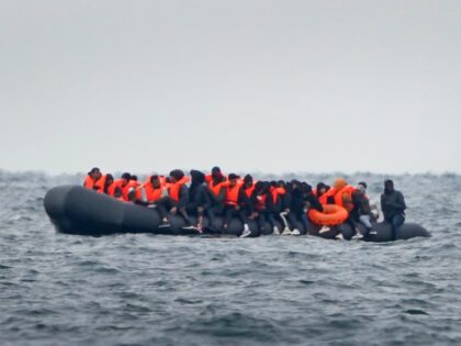A group of people thought to be migrants crossing the Channel in a small boat traveling fr