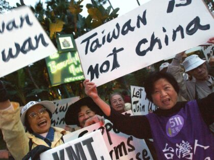 Beverly Hills, UNITED STATES: Demonstrators in support of an independent Taiwan protest th