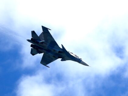 MOSCOW, RUSSIA - JULY 19 Russian Sukhoi SU-30 SM military aircraft perform during the MAKS