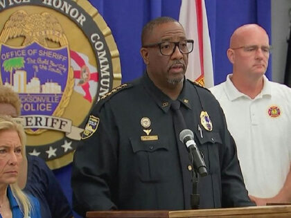This video grab shows Jacksonville Sheriff TK Waters speaking during a news conference about the gunman in Jacksonville, Florida, August 26, 2023. A white man driven by racial hatred shot dead three Black people in a Florida discount store August 26 before taking his own life after a standoff with …